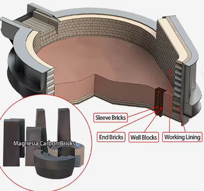 Rongsheng vuurvaste magnesia koolstofsteen hoge temperatuur 1800°C magnesium koolstofstenen voor Eaf en converter