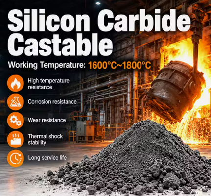 Hoge Temperatuur Siliciumcarbide Gietbaar SiC Vuurbestendig Gietbaar voor Staaloven Ketel en Industriële Oven Bekledingen