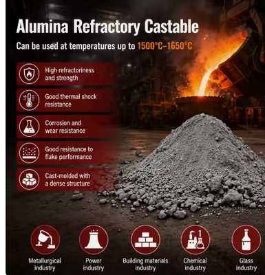 Hoog aluminium vuurvaste gietijdige hoge sterkte monolithische vuurvaste beton voor industriële ovens